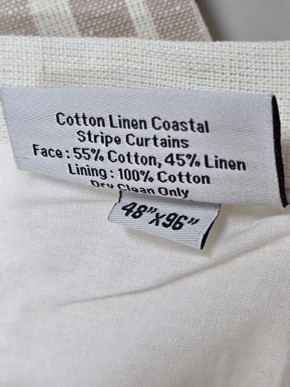 NWT QUINCE Set 2 48x96 Coastal Stripe Linen Cotton Curtains Ivory/Natural 9229